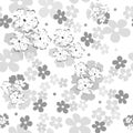 Vector seamless floral spring pattern. Monochrome pastel tone.